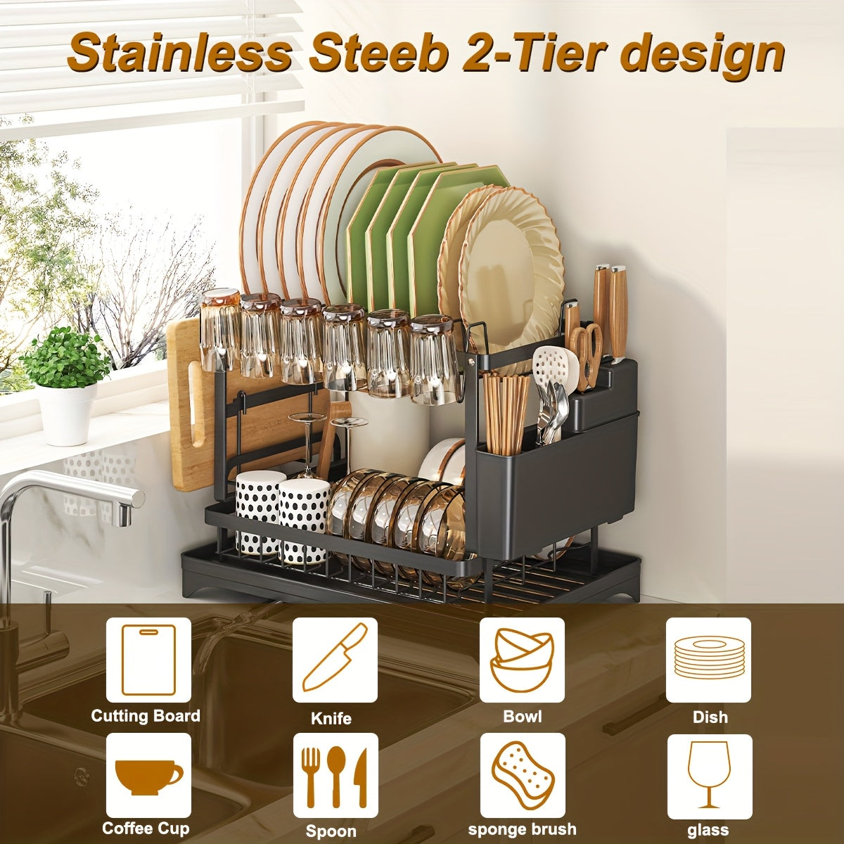 Dish Drying Rack with Drainboard