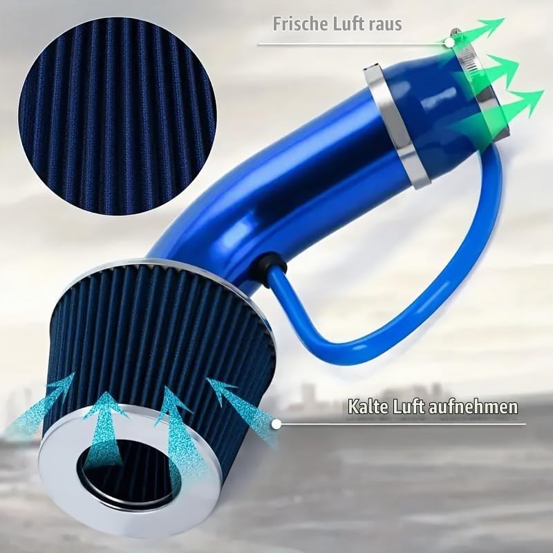 76mm 3 Zoll Luftfilter Kit Blau, Kaltluftansaugung für Tuning