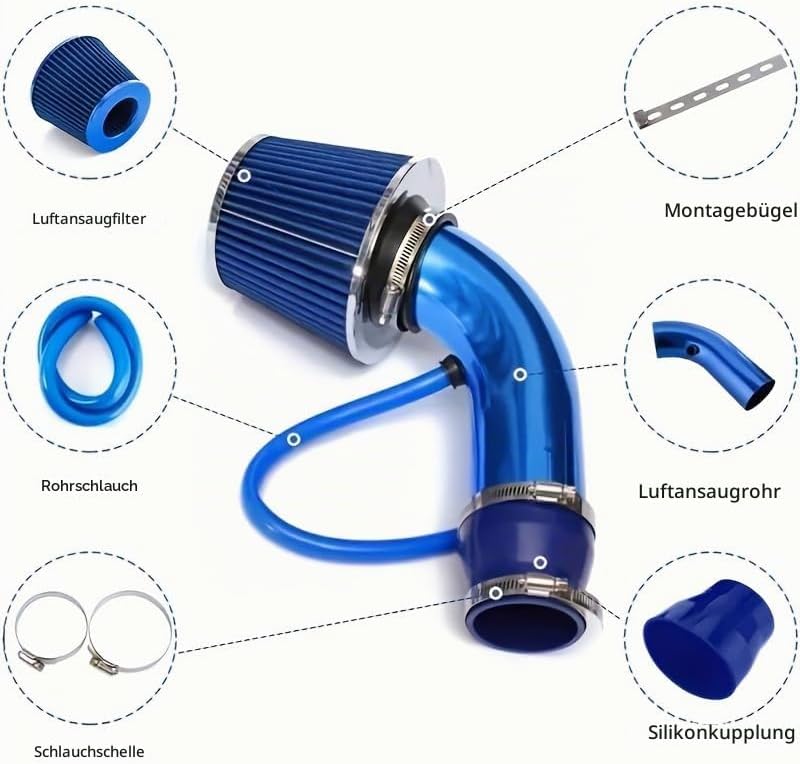 76mm 3 Zoll Luftfilter Kit Blau, Kaltluftansaugung für Tuning