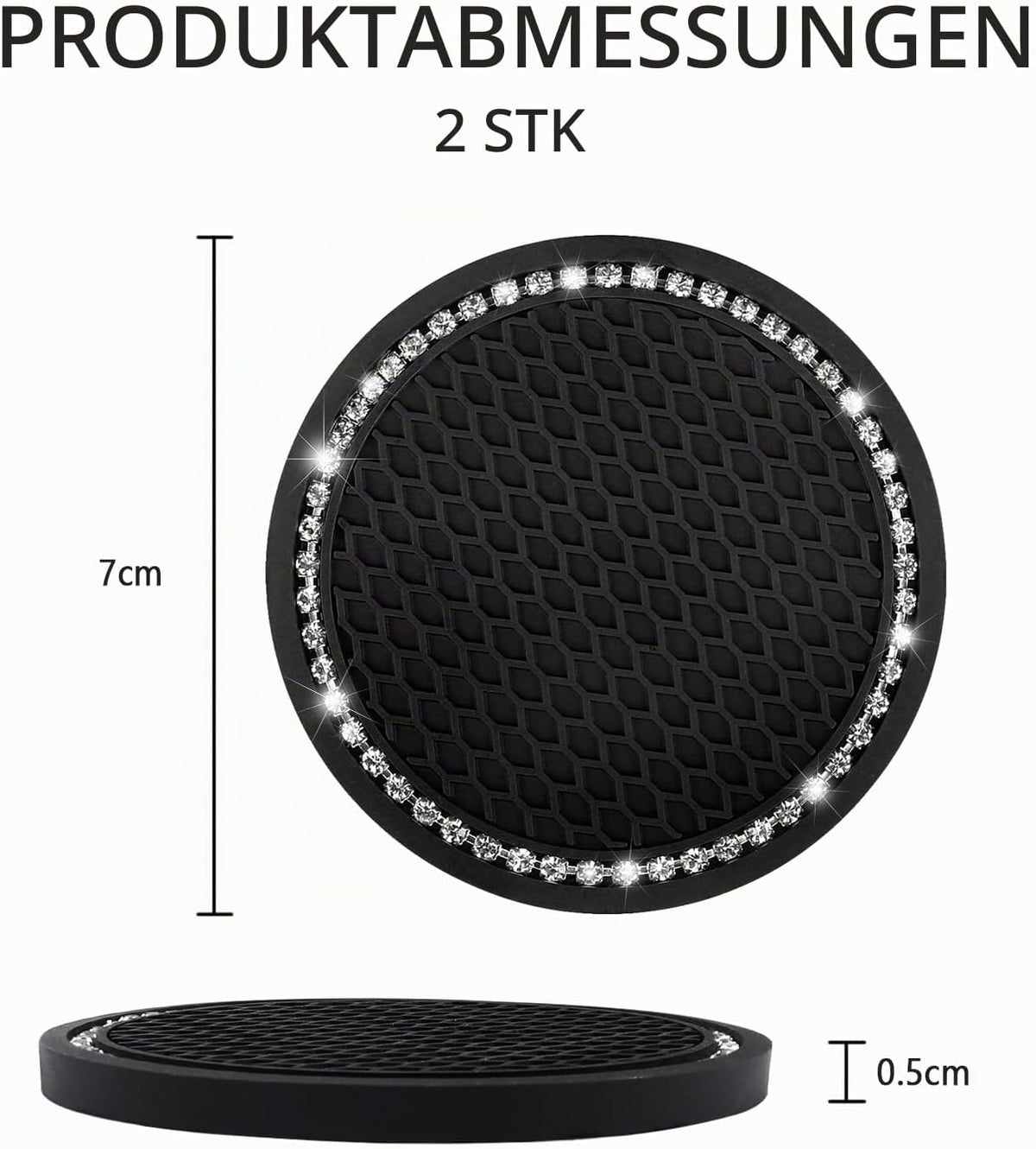 2 Stücke Auto Getränkehalter Untersetzer,Auto Getränkehalter Einsatz mit Glitzernden Strasssteinen,Universal rutschfest Auto Untersetzer Auto Zubehör Innenraum für Auto LKW SUV (Schwarz/2PCS)