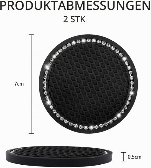 2 Stücke Auto Getränkehalter Untersetzer,Auto Getränkehalter Einsatz mit Glitzernden Strasssteinen,Universal rutschfest Auto Untersetzer Auto Zubehör Innenraum für Auto LKW SUV (Schwarz/2PCS)