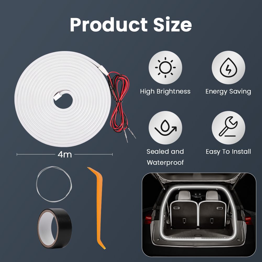Auto Kofferraum Lichtstreifen, Car Trunk Light Strip, Kofferraumbeleuchtung Led, Automatischer Sensor Tail Box Led Strip Lights für Auto Kofferraum Innenbeleuchtung Dekoration (Weißes, 2M)