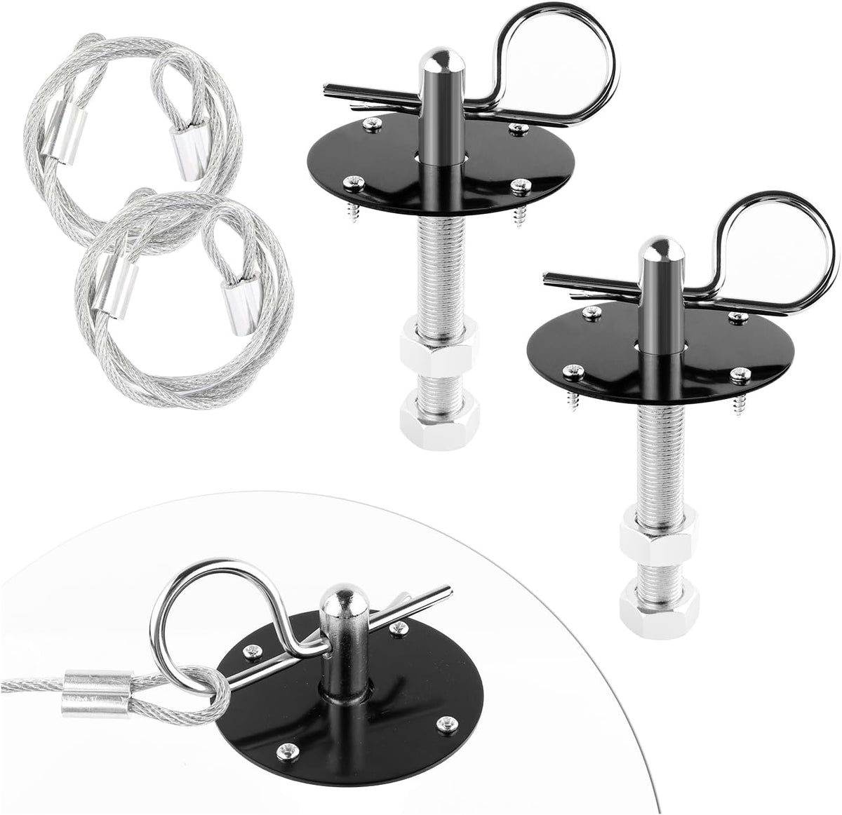 2Stk Bonnet Schnellverschluss Lock - Edelstahl Motorhaubenschloss Mit Racing Lanyard Reduce Shaking - Universelles Auto-tuning Auto-gadgets Passend Für Pkw Lkw SUV (Schwarz)
