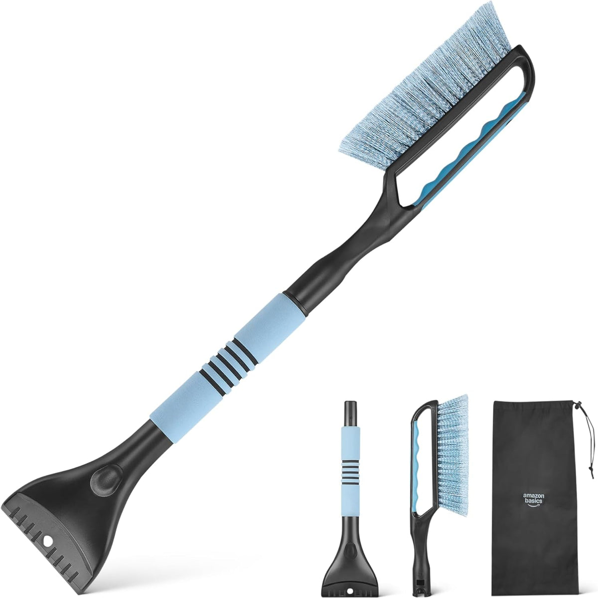 Amazon Basics Schneebesen mit Eiskratzer, ergonomischer Griff, Schwarz, Blau 66.5cm