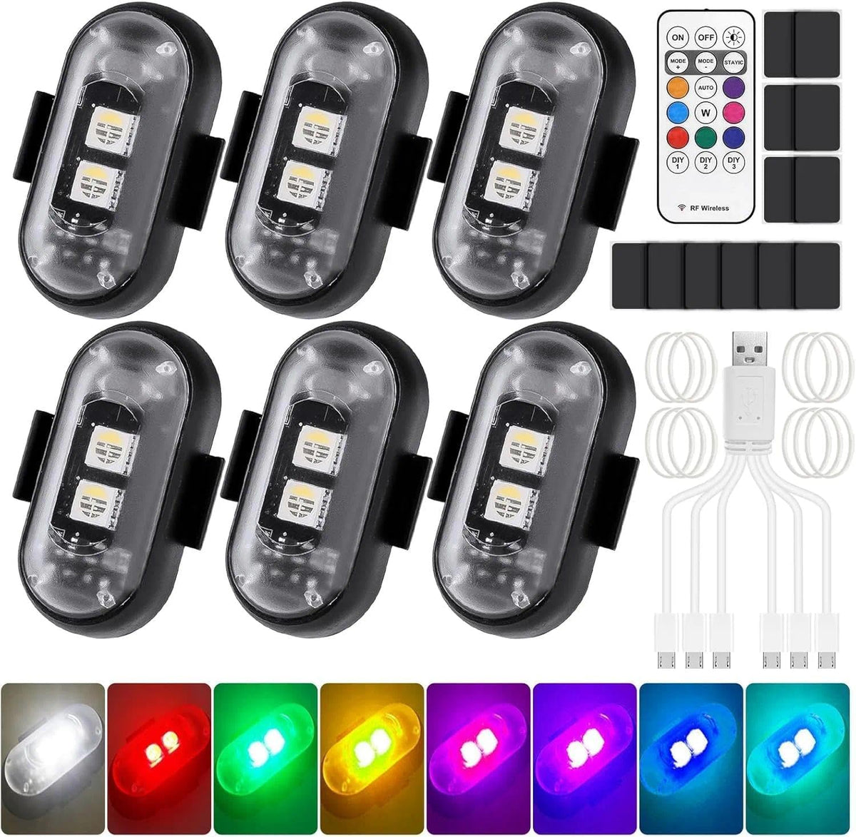 6 Stück Kabellose LED Lichter Autos,8 Farben Wasserdicht Auto,USB-Aufladung