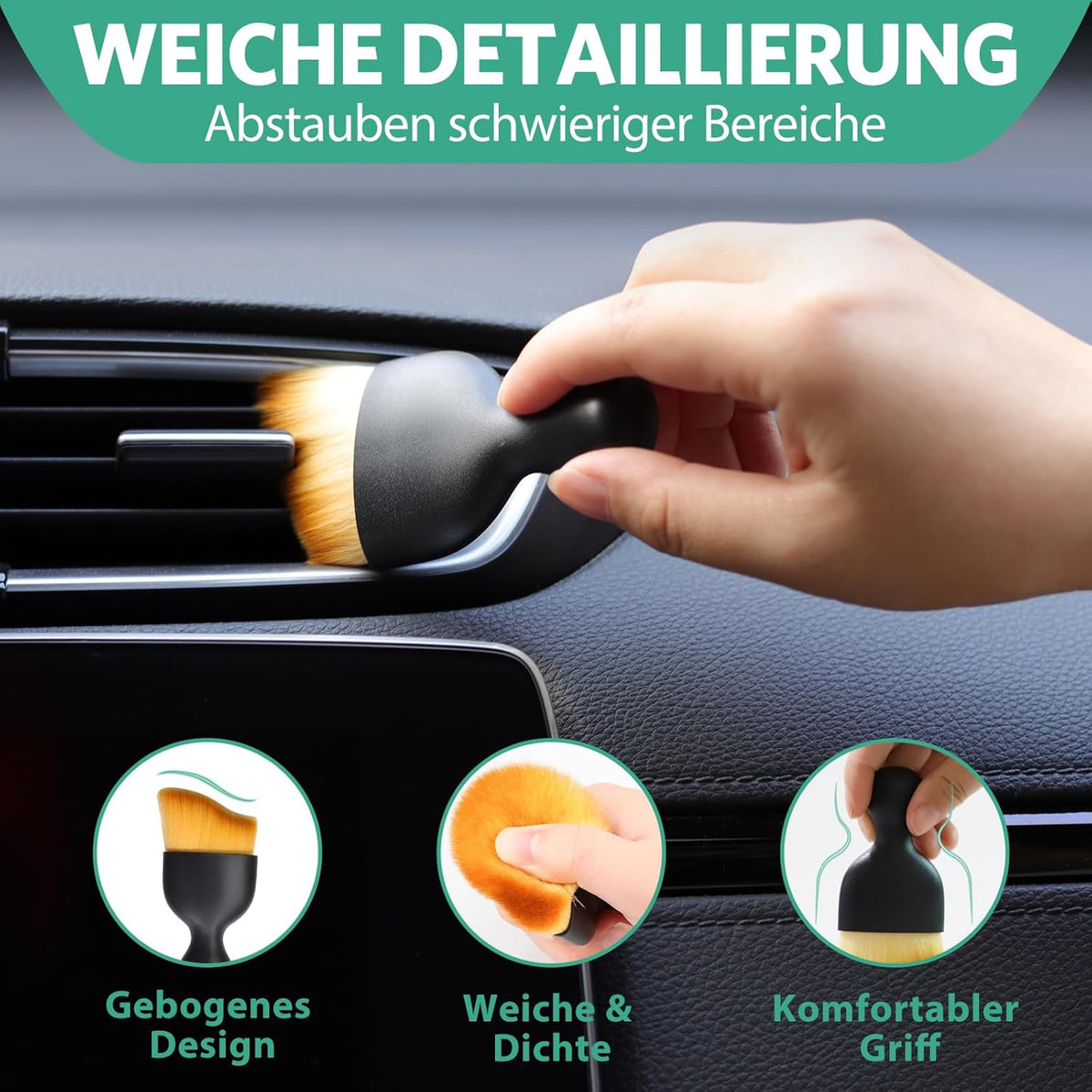 7 Stück Autopflege Set mit 3 Stück Mikrofasertücher Auto,2Pcs Mikrofaser Waschhandschuh &2er Auto Innenreinigung Weiche Bürsten,600GSM Trockentuch für Haushalts Autowäsche Trocknen