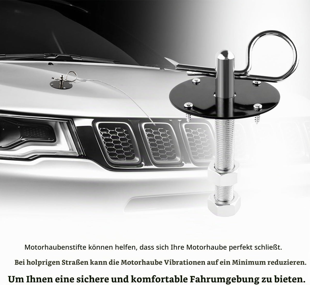 2Stk Bonnet Schnellverschluss Lock - Edelstahl Motorhaubenschloss Mit Racing Lanyard Reduce Shaking - Universelles Auto-tuning Auto-gadgets Passend Für Pkw Lkw SUV (Schwarz)
