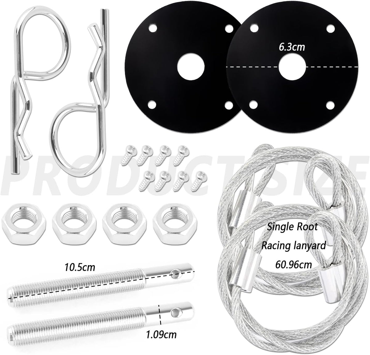 2Stk Bonnet Schnellverschluss Lock - Edelstahl Motorhaubenschloss Mit Racing Lanyard Reduce Shaking - Universelles Auto-tuning Auto-gadgets Passend Für Pkw Lkw SUV (Schwarz)