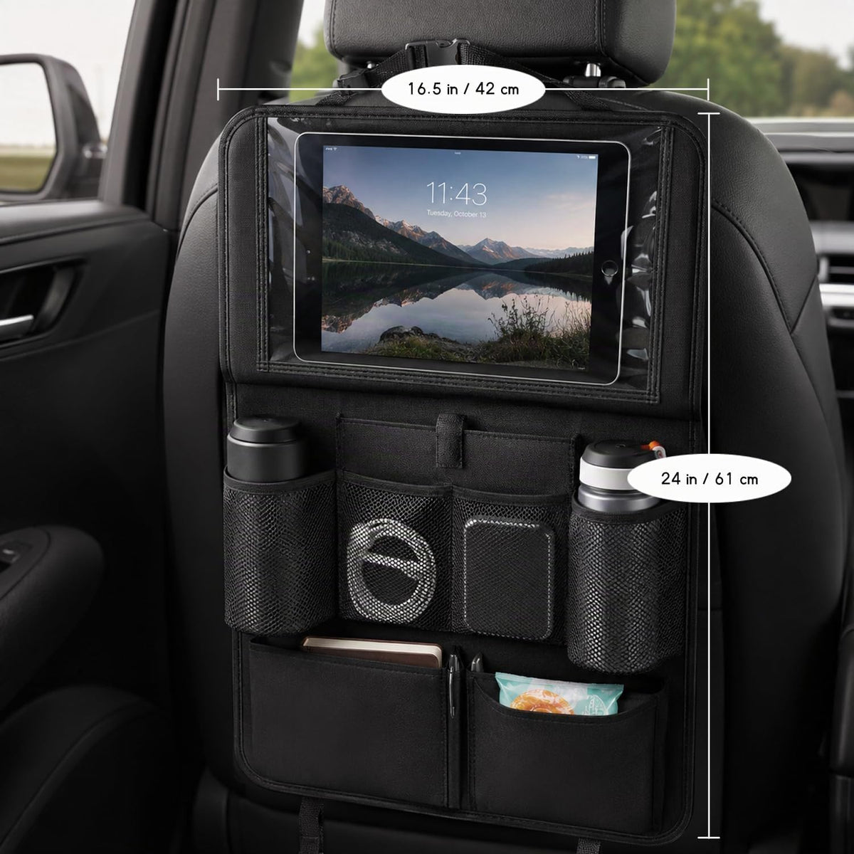 2 Stück Autositz Organizer Kinder mit Klapptisch & Tablet-Halterung, 62x42cm Rückenlehnenschutz Auto Wasserdicht, Rücksitzschoner aus Oxford-Gewebe mit 12 Taschen, Auto Reisezubehör, Schwarz