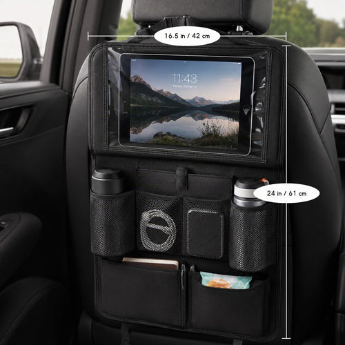 2 Stück Autositz Organizer Kinder mit Klapptisch & Tablet-Halterung, 62x42cm Rückenlehnenschutz Auto Wasserdicht, Rücksitzschoner aus Oxford-Gewebe mit 12 Taschen, Auto Reisezubehör, Schwarz