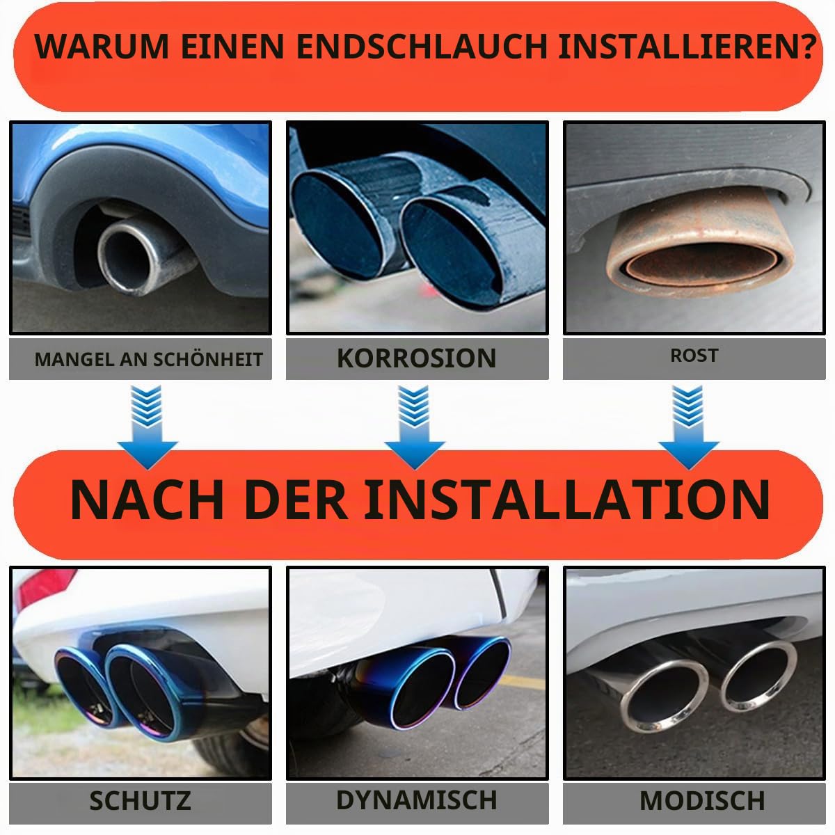 Auto Auspuff Endrohr Edelstahl Auspuffblende Endrohr Schalldämpfer