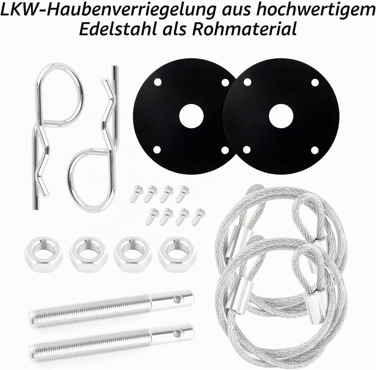 2Stk Bonnet Schnellverschluss Lock - Edelstahl Motorhaubenschloss Mit Racing Lanyard Reduce Shaking - Universelles Auto-tuning Auto-gadgets Passend Für Pkw Lkw SUV (Schwarz)
