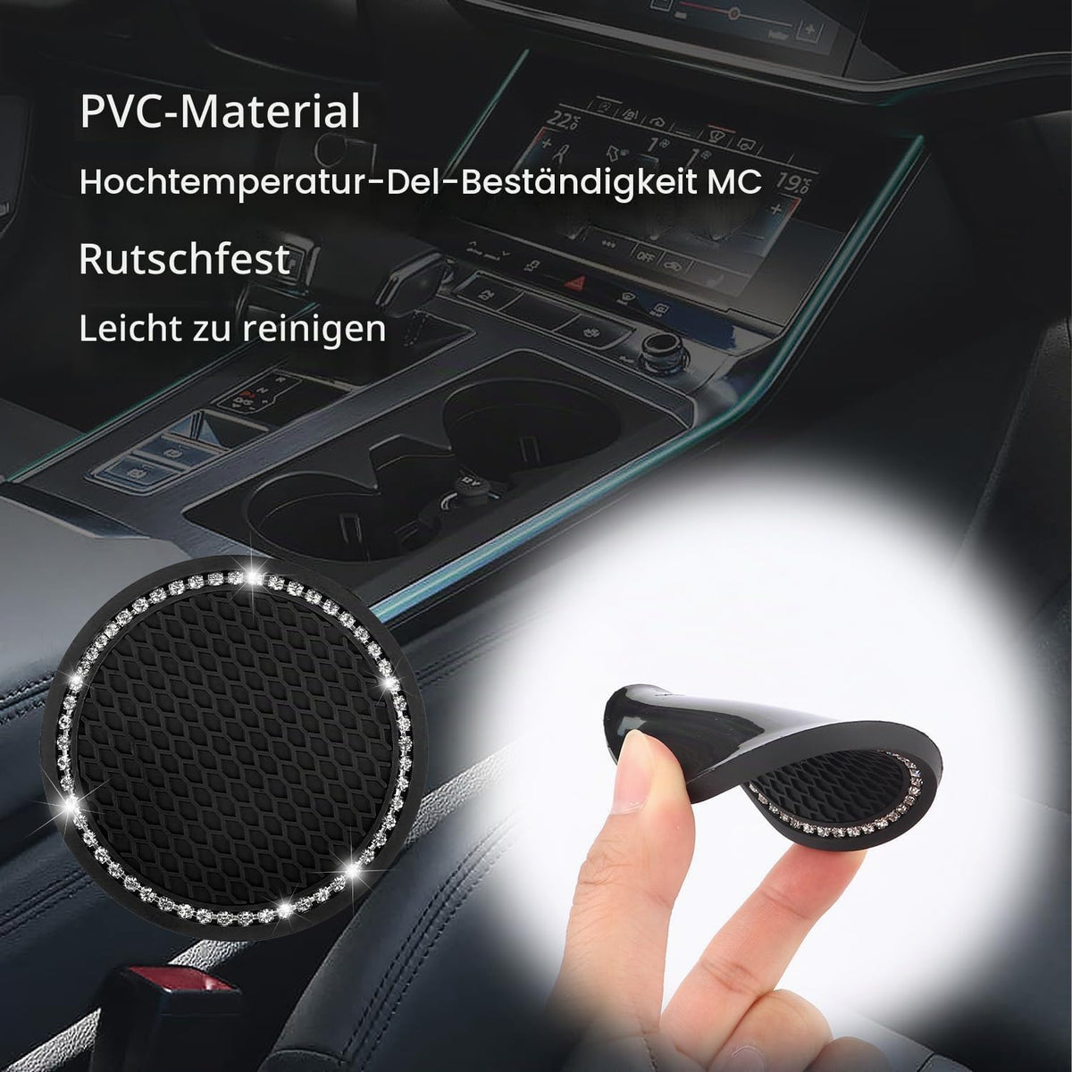 2 Stücke Auto Getränkehalter Untersetzer,Auto Getränkehalter Einsatz mit Glitzernden Strasssteinen,Universal rutschfest Auto Untersetzer Auto Zubehör Innenraum für Auto LKW SUV (Schwarz/2PCS)