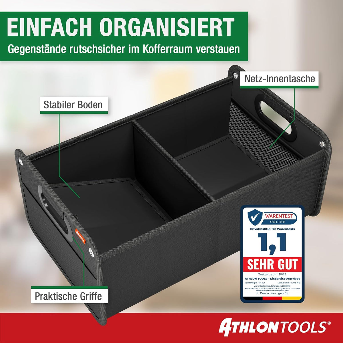 ATHLON TOOLS Kofferraumtasche faltbar - Kofferraum-Organizer 600D Oxford