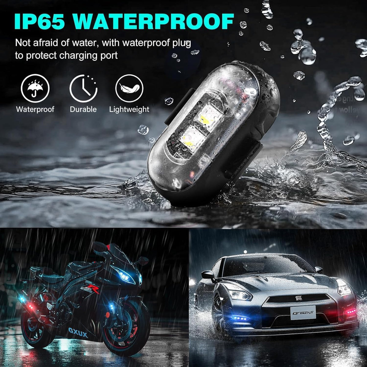 6 Stück Kabellose LED Lichter Autos,8 Farben Wasserdicht Auto,USB-Aufladung