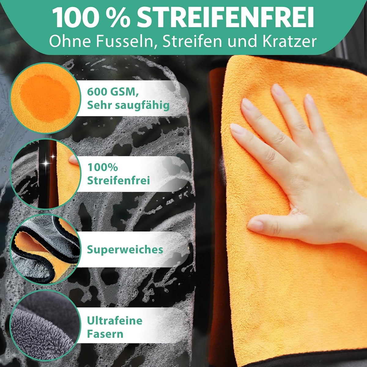 7 Stück Autopflege Set mit 3 Stück Mikrofasertücher Auto,2Pcs Mikrofaser Waschhandschuh &2er Auto Innenreinigung Weiche Bürsten,600GSM Trockentuch für Haushalts Autowäsche Trocknen