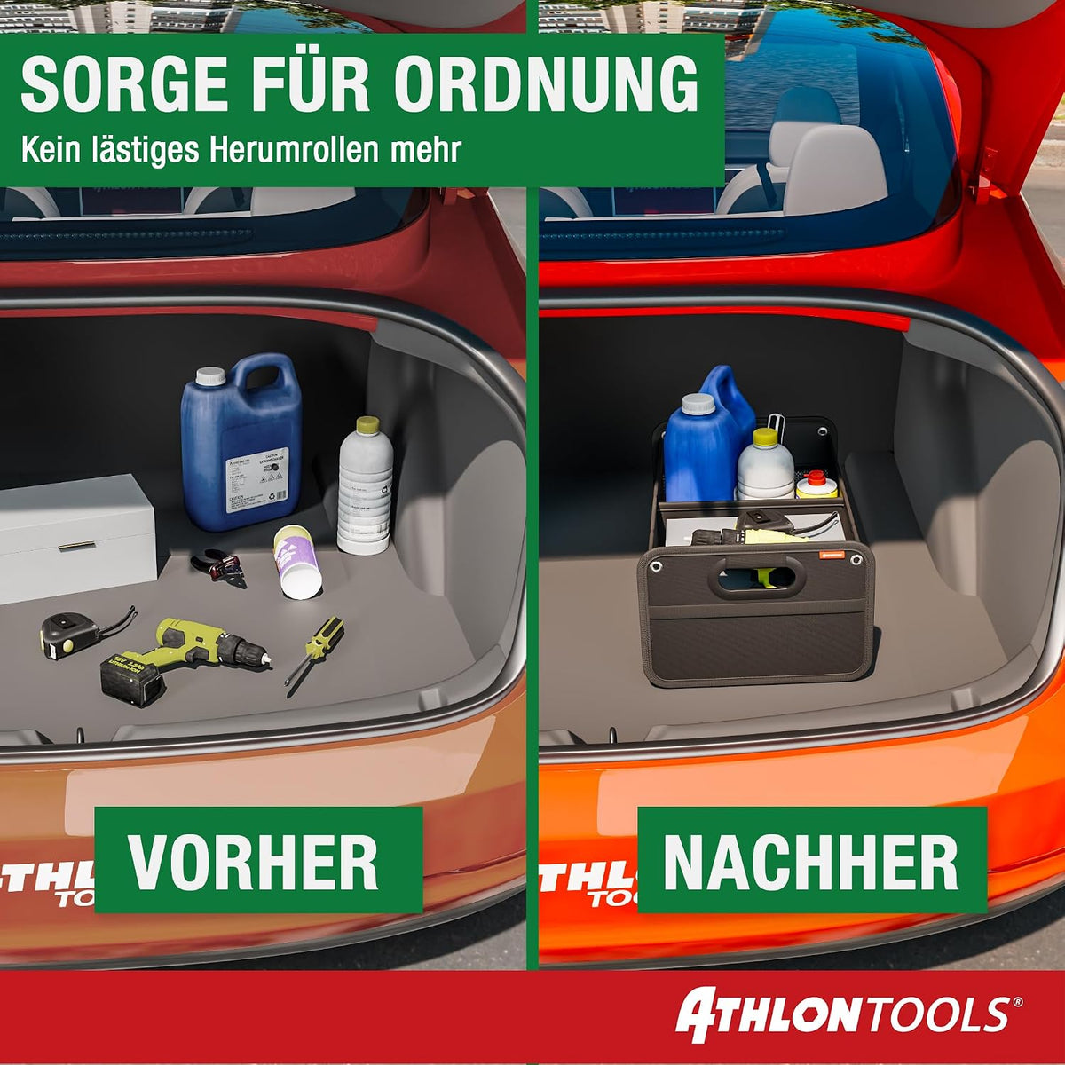 ATHLON TOOLS Kofferraumtasche faltbar - Kofferraum-Organizer 600D Oxford